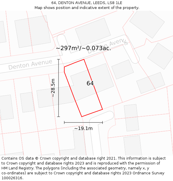 64, DENTON AVENUE, LEEDS, LS8 1LE: Plot and title map