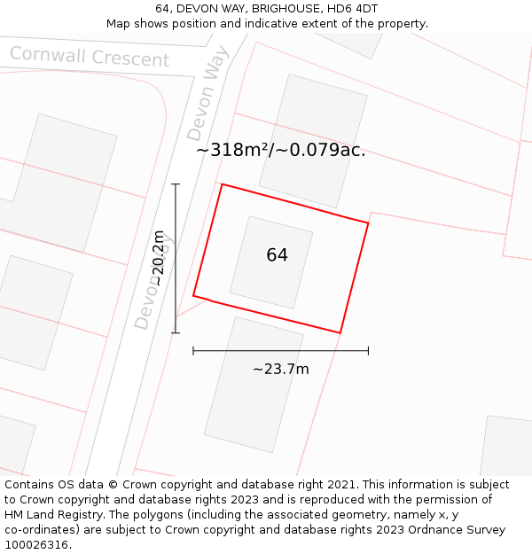 64, DEVON WAY, BRIGHOUSE, HD6 4DT: Plot and title map
