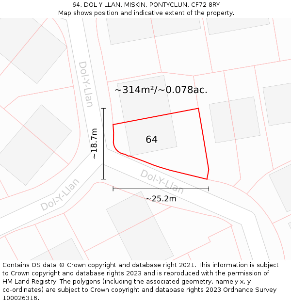 64, DOL Y LLAN, MISKIN, PONTYCLUN, CF72 8RY: Plot and title map
