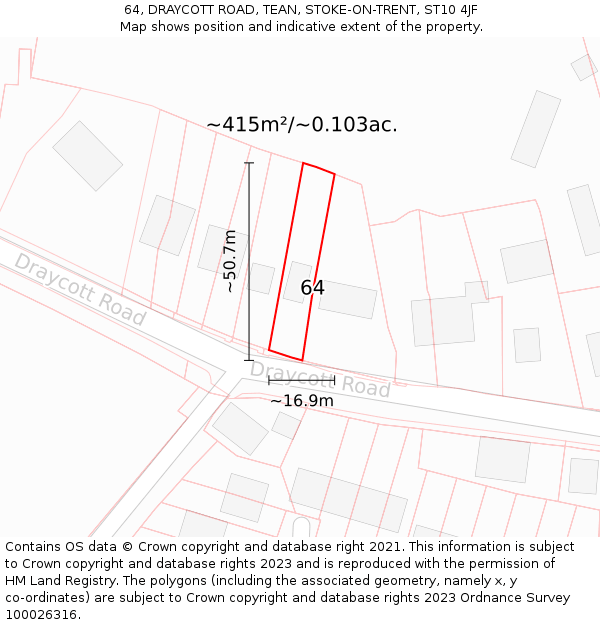 64, DRAYCOTT ROAD, TEAN, STOKE-ON-TRENT, ST10 4JF: Plot and title map
