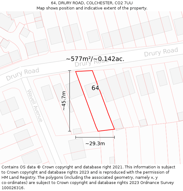 64, DRURY ROAD, COLCHESTER, CO2 7UU: Plot and title map