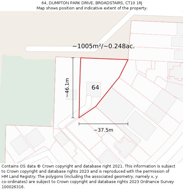 64, DUMPTON PARK DRIVE, BROADSTAIRS, CT10 1RJ: Plot and title map