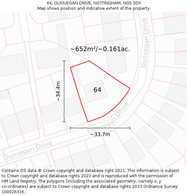 64, DUNVEGAN DRIVE, NOTTINGHAM, NG5 5DY: Plot and title map
