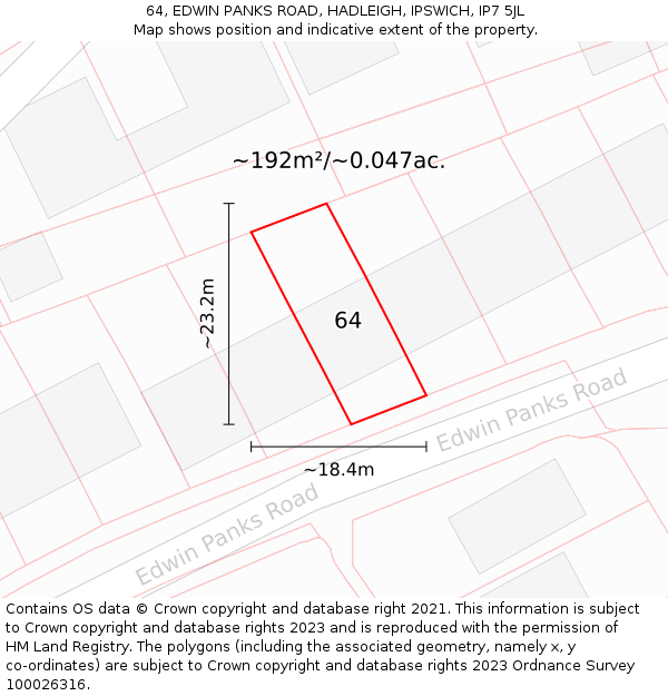64, EDWIN PANKS ROAD, HADLEIGH, IPSWICH, IP7 5JL: Plot and title map