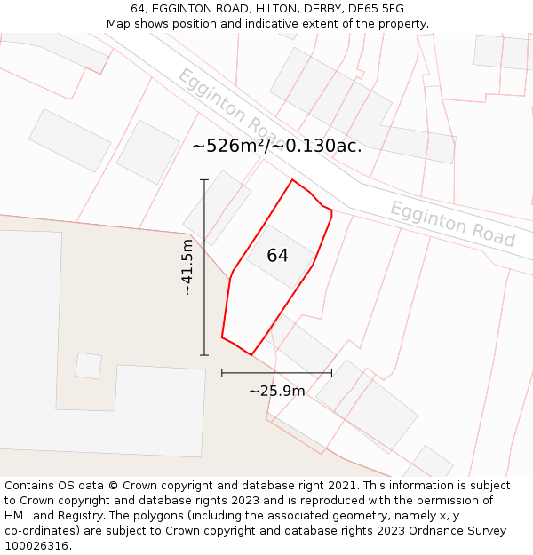 64, EGGINTON ROAD, HILTON, DERBY, DE65 5FG: Plot and title map