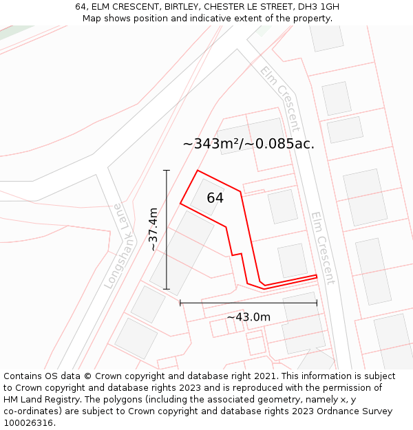 64, ELM CRESCENT, BIRTLEY, CHESTER LE STREET, DH3 1GH: Plot and title map