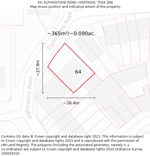 64, ELPHINSTONE ROAD, HASTINGS, TN34 2EB: Plot and title map