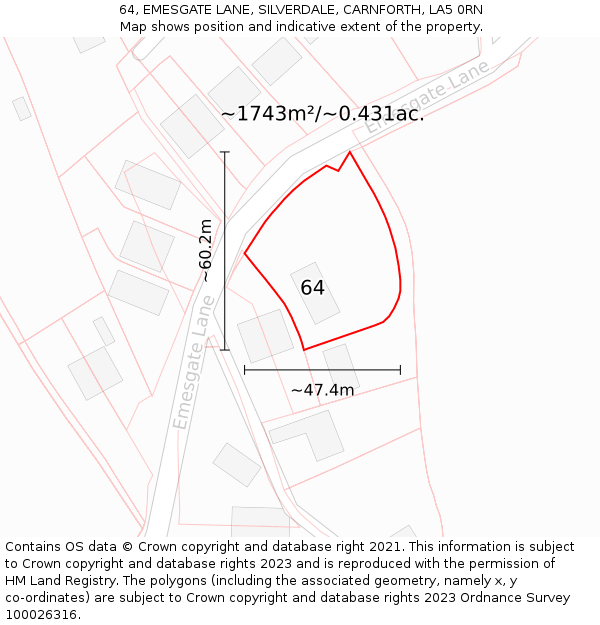 64, EMESGATE LANE, SILVERDALE, CARNFORTH, LA5 0RN: Plot and title map
