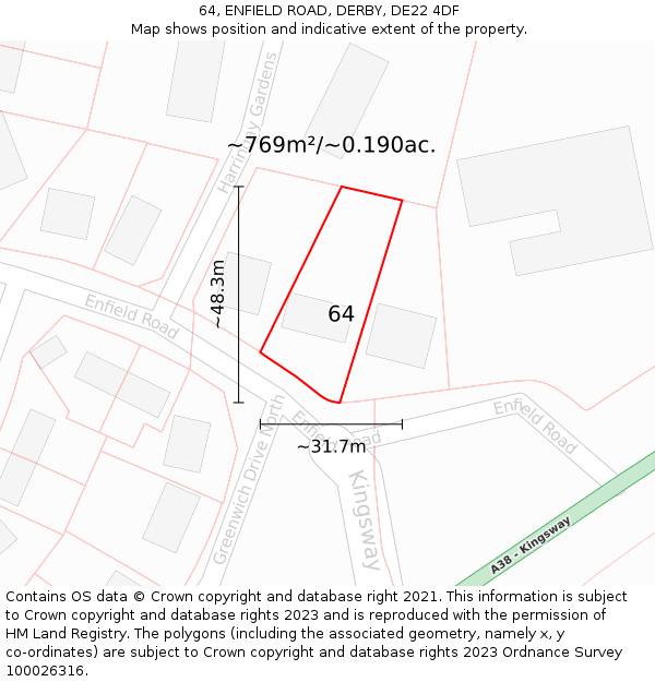 64, ENFIELD ROAD, DERBY, DE22 4DF: Plot and title map