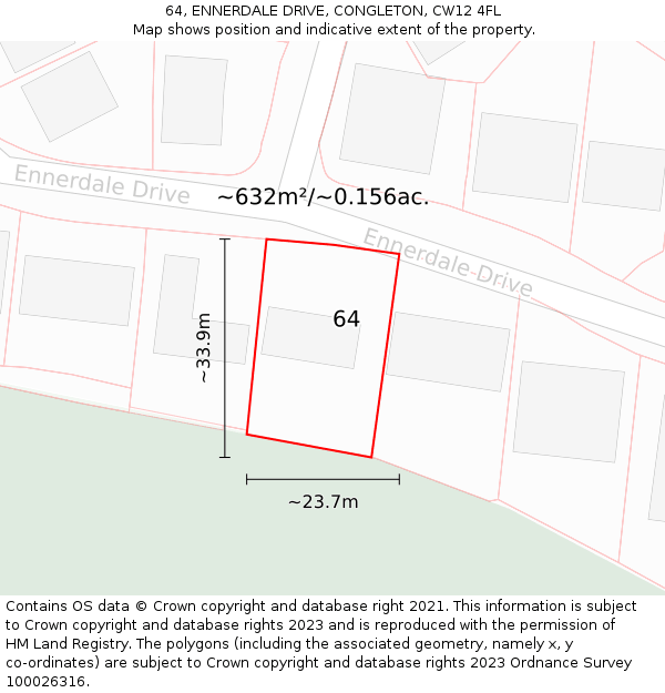 64, ENNERDALE DRIVE, CONGLETON, CW12 4FL: Plot and title map