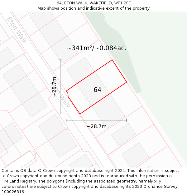 64, ETON WALK, WAKEFIELD, WF1 2FE: Plot and title map