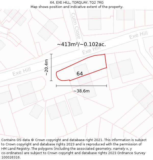64, EXE HILL, TORQUAY, TQ2 7RG: Plot and title map
