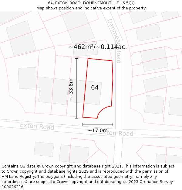 64, EXTON ROAD, BOURNEMOUTH, BH6 5QQ: Plot and title map