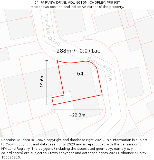64, FAIRVIEW DRIVE, ADLINGTON, CHORLEY, PR6 9ST: Plot and title map