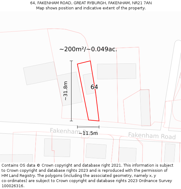 64, FAKENHAM ROAD, GREAT RYBURGH, FAKENHAM, NR21 7AN: Plot and title map