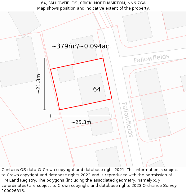 64, FALLOWFIELDS, CRICK, NORTHAMPTON, NN6 7GA: Plot and title map