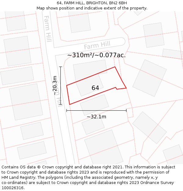 64, FARM HILL, BRIGHTON, BN2 6BH: Plot and title map