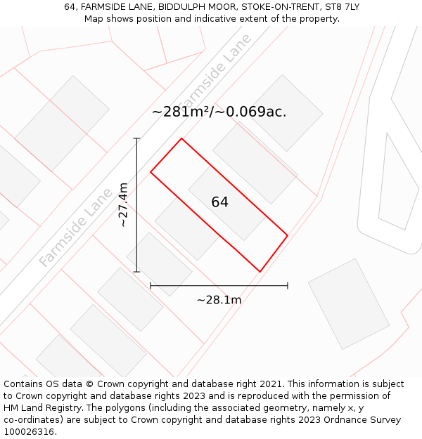 64, FARMSIDE LANE, BIDDULPH MOOR, STOKE-ON-TRENT, ST8 7LY: Plot and title map