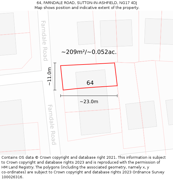 64, FARNDALE ROAD, SUTTON-IN-ASHFIELD, NG17 4DJ: Plot and title map