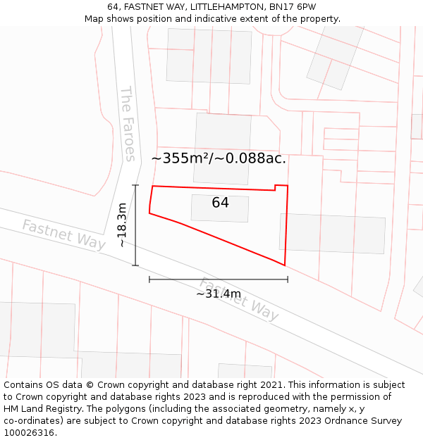 64, FASTNET WAY, LITTLEHAMPTON, BN17 6PW: Plot and title map