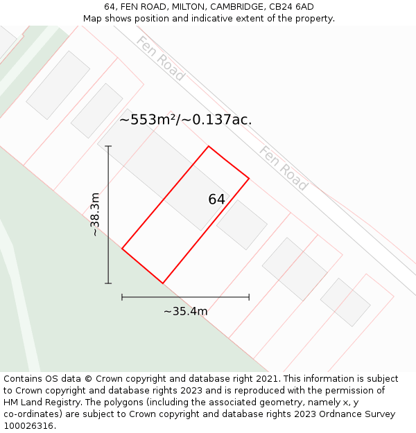 64, FEN ROAD, MILTON, CAMBRIDGE, CB24 6AD: Plot and title map