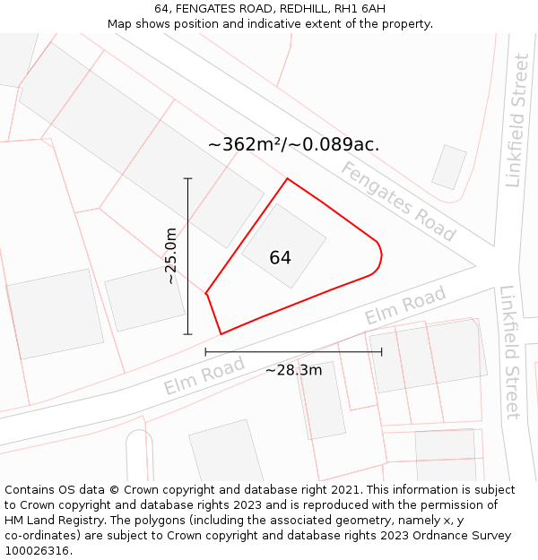 64, FENGATES ROAD, REDHILL, RH1 6AH: Plot and title map