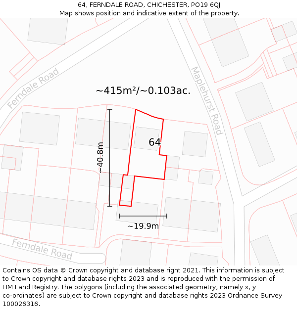64, FERNDALE ROAD, CHICHESTER, PO19 6QJ: Plot and title map