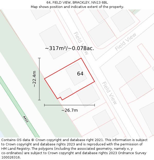 64, FIELD VIEW, BRACKLEY, NN13 6BL: Plot and title map