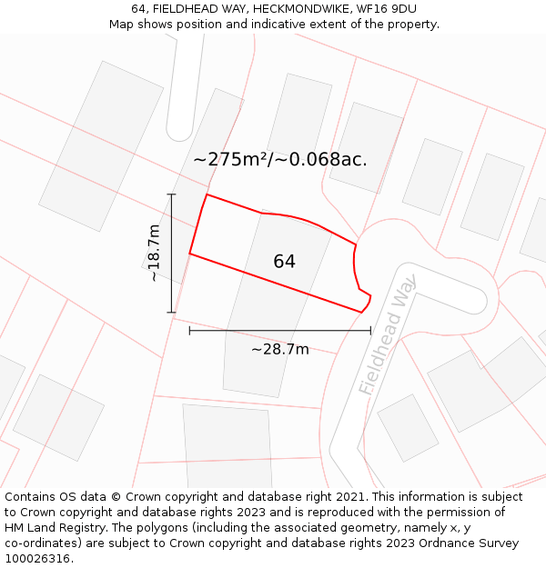 64, FIELDHEAD WAY, HECKMONDWIKE, WF16 9DU: Plot and title map