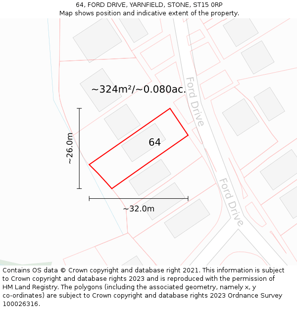 64, FORD DRIVE, YARNFIELD, STONE, ST15 0RP: Plot and title map