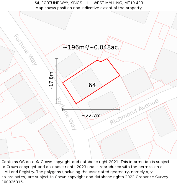 64, FORTUNE WAY, KINGS HILL, WEST MALLING, ME19 4FB: Plot and title map