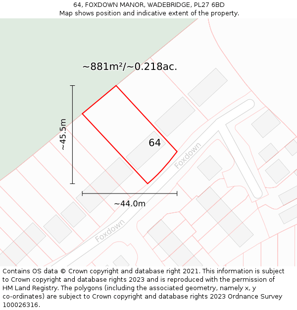 64, FOXDOWN MANOR, WADEBRIDGE, PL27 6BD: Plot and title map
