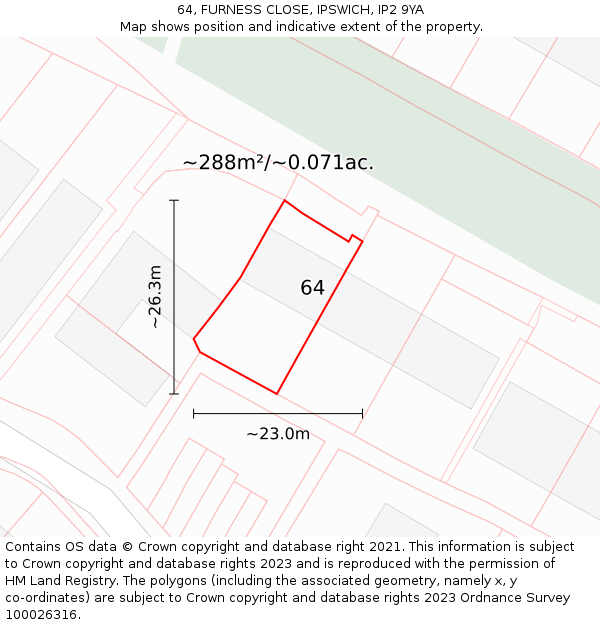 64, FURNESS CLOSE, IPSWICH, IP2 9YA: Plot and title map