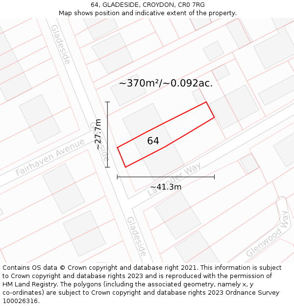 64, GLADESIDE, CROYDON, CR0 7RG: Plot and title map