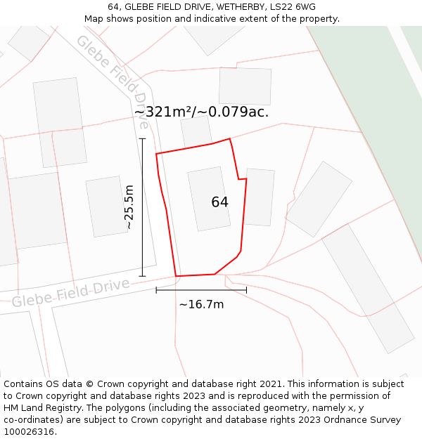 64, GLEBE FIELD DRIVE, WETHERBY, LS22 6WG: Plot and title map