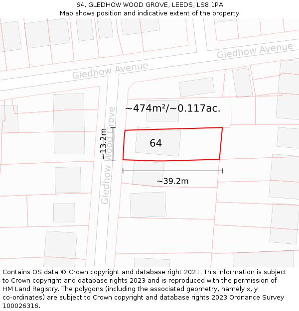 64, GLEDHOW WOOD GROVE, LEEDS, LS8 1PA: Plot and title map