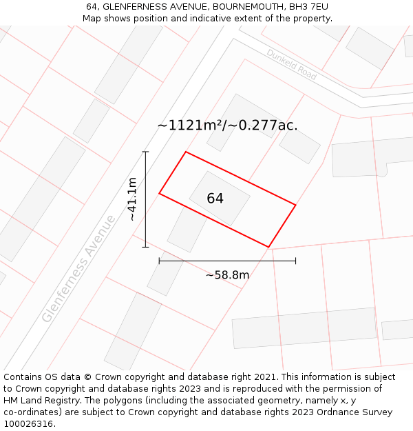 64, GLENFERNESS AVENUE, BOURNEMOUTH, BH3 7EU: Plot and title map