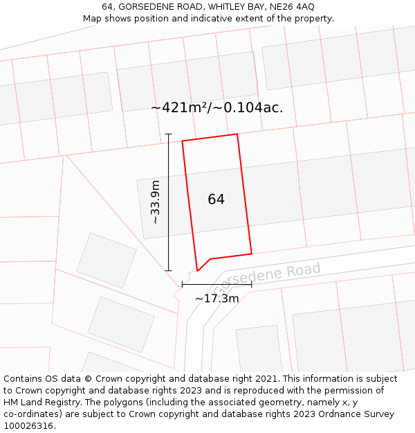 64, GORSEDENE ROAD, WHITLEY BAY, NE26 4AQ: Plot and title map