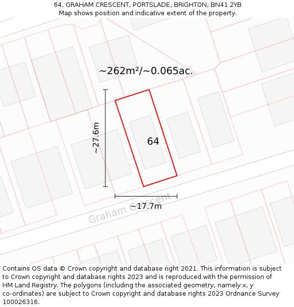 64, GRAHAM CRESCENT, PORTSLADE, BRIGHTON, BN41 2YB: Plot and title map