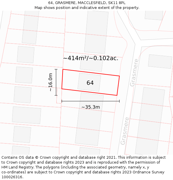 64, GRASMERE, MACCLESFIELD, SK11 8PL: Plot and title map