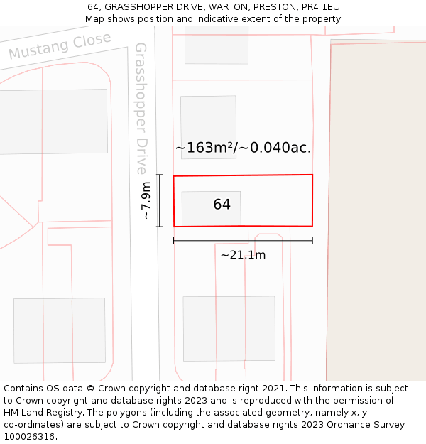 64, GRASSHOPPER DRIVE, WARTON, PRESTON, PR4 1EU: Plot and title map