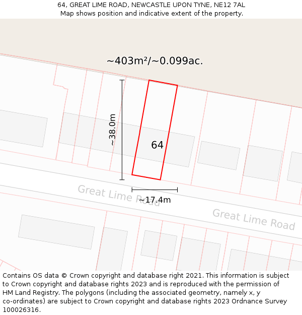 64, GREAT LIME ROAD, NEWCASTLE UPON TYNE, NE12 7AL: Plot and title map
