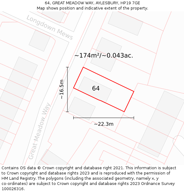 64, GREAT MEADOW WAY, AYLESBURY, HP19 7GE: Plot and title map