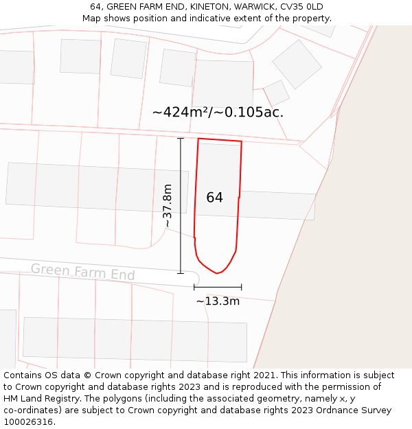 64, GREEN FARM END, KINETON, WARWICK, CV35 0LD: Plot and title map