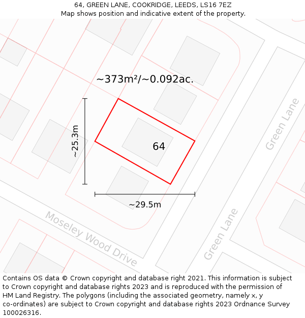 64, GREEN LANE, COOKRIDGE, LEEDS, LS16 7EZ: Plot and title map