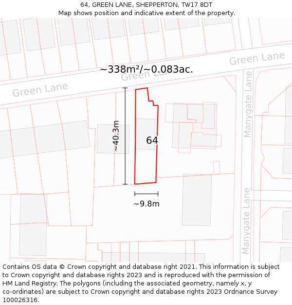 64, GREEN LANE, SHEPPERTON, TW17 8DT: Plot and title map