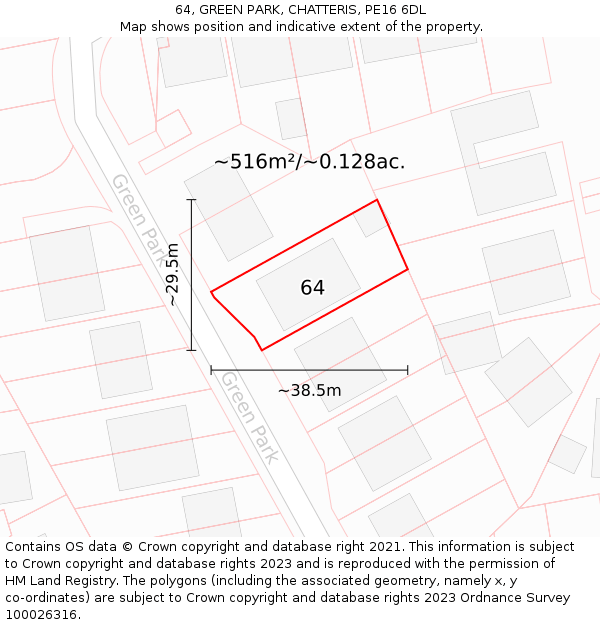 64, GREEN PARK, CHATTERIS, PE16 6DL: Plot and title map