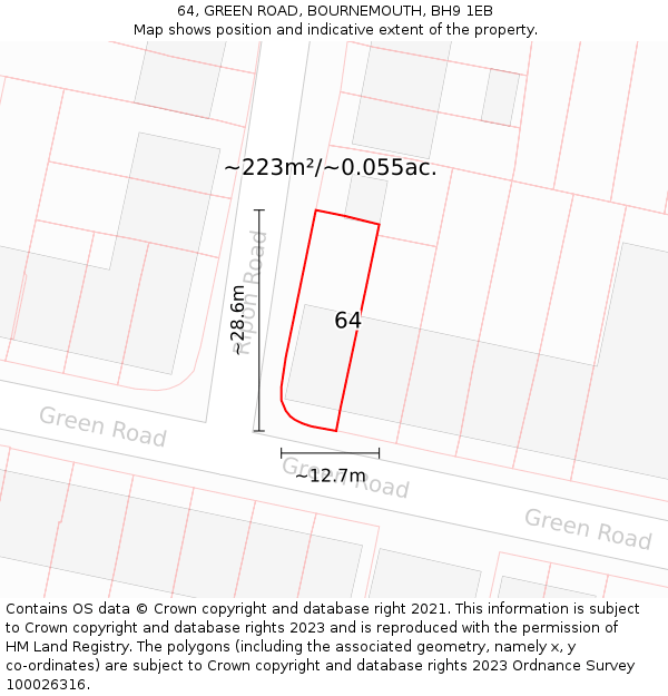 64, GREEN ROAD, BOURNEMOUTH, BH9 1EB: Plot and title map