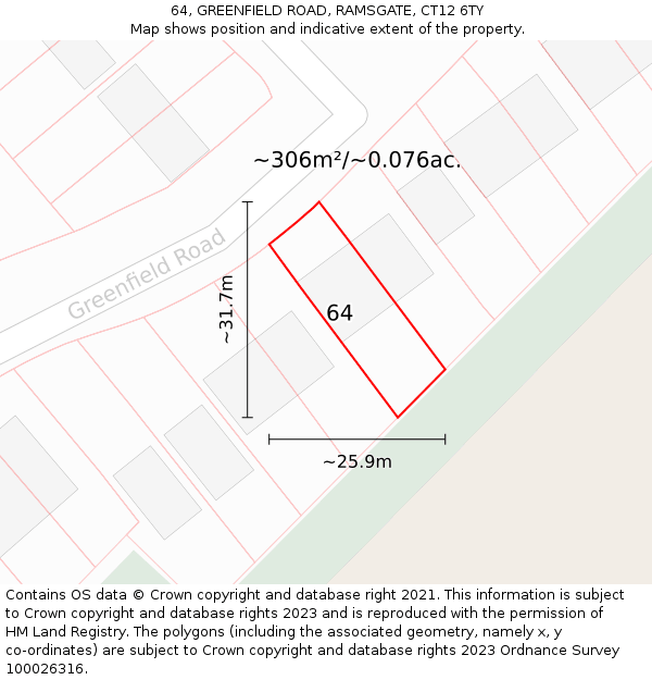 64, GREENFIELD ROAD, RAMSGATE, CT12 6TY: Plot and title map