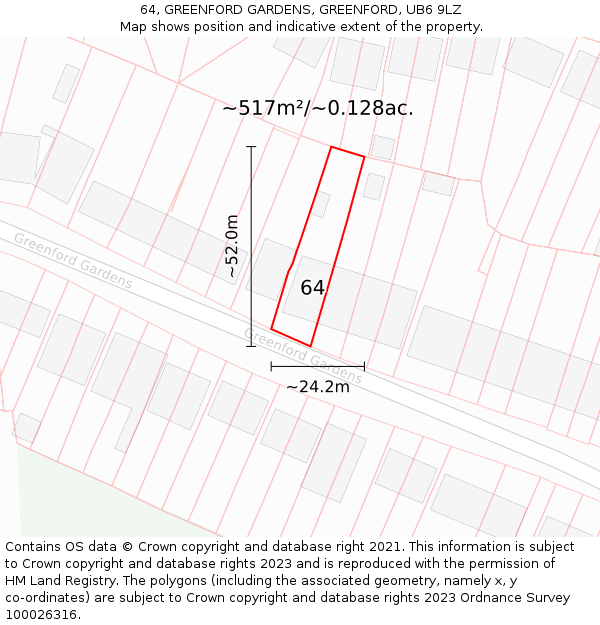64, GREENFORD GARDENS, GREENFORD, UB6 9LZ: Plot and title map